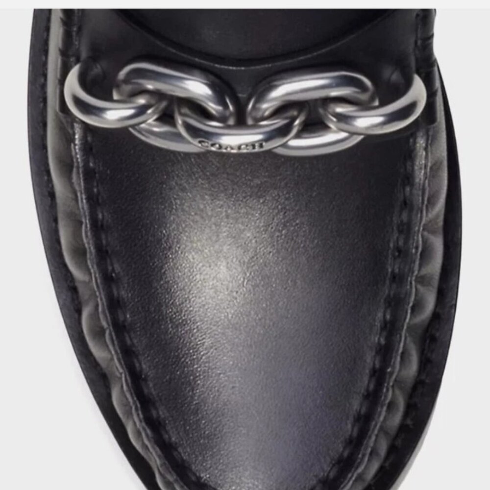 COACH Jess Black Leather Silver Chain Loafers Size 8.5 - Picture 12 of 12